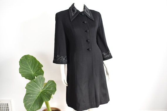 1940s Beaded Black Coat - S