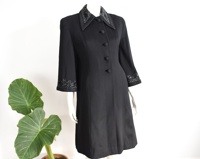 1940s Beaded Black Coat - S