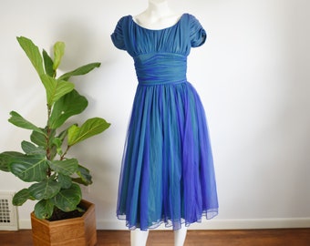1950s Iridescent Tulle Emma Domb Party Dress - XS