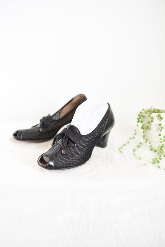 1940s Black Peep Toe Shoes