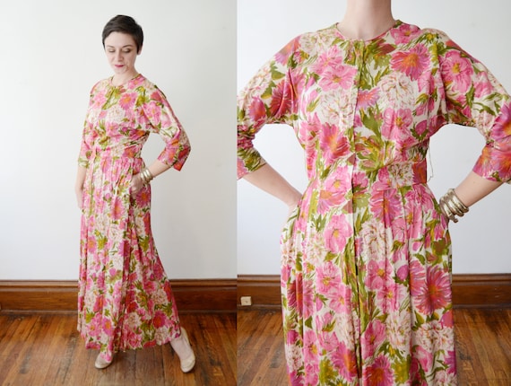 1960s Nylon Floral Housedress - M/L