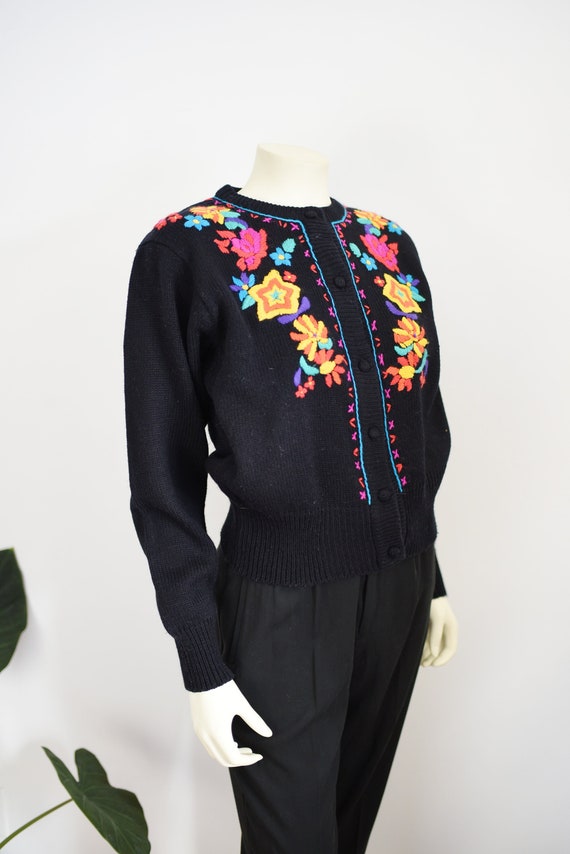 80s Floral Embroidered Cardigan - M - image 1