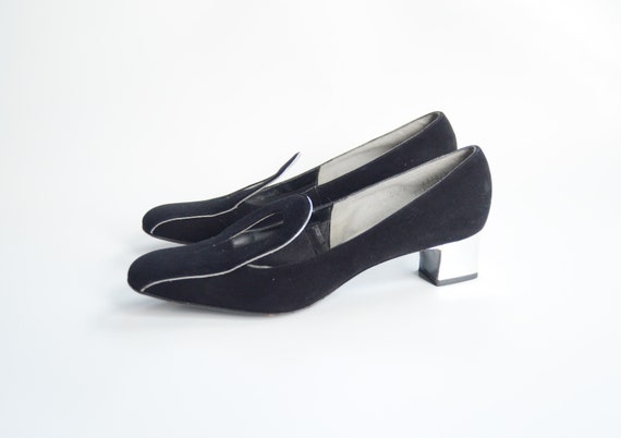 1960s Black and Silver Mod Heels - 8.5AA - image 2