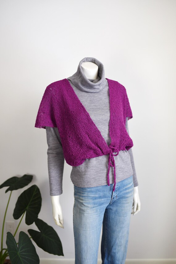 SALE 1980s Purple Knit Shrug - M/L/XL