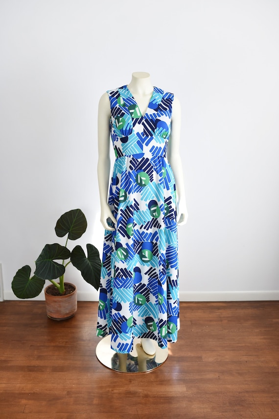 1970s Patterned Maxi Dress - S - image 1
