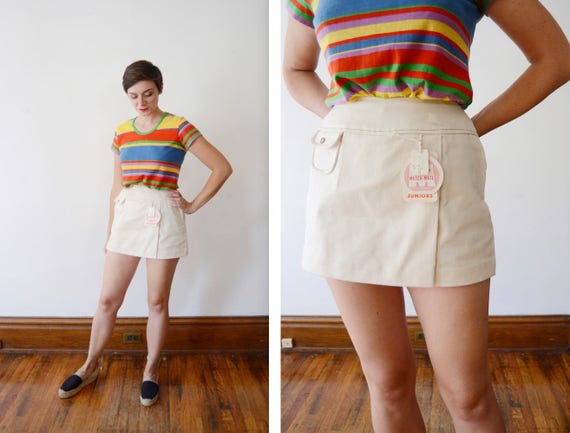 Deadstock Cream 1970s Cotton Shorts - S/M