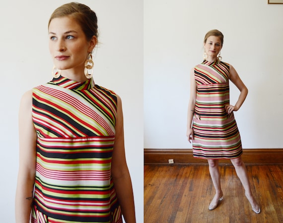 1960s Striped Mod Shiftdress - XS/S - image 1