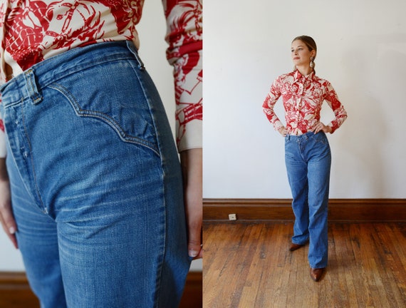 Distressed 1970s Western High Waisted Jeans - S