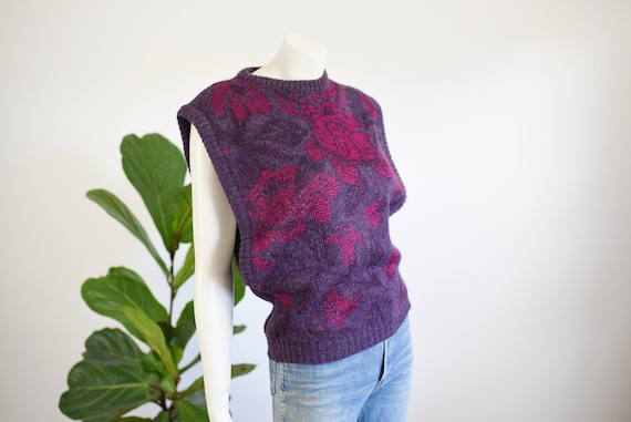 1980s Mohair Floral Sweater Vest - M - image 1