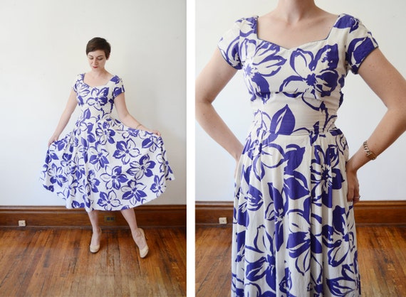 1950s Floral Hawaiian Dress by Bobbie Brooks - S/M