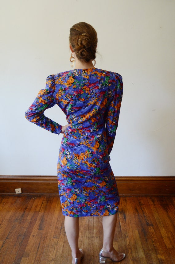 1980s Floral Print Silk Wrap Dress - M - image 4