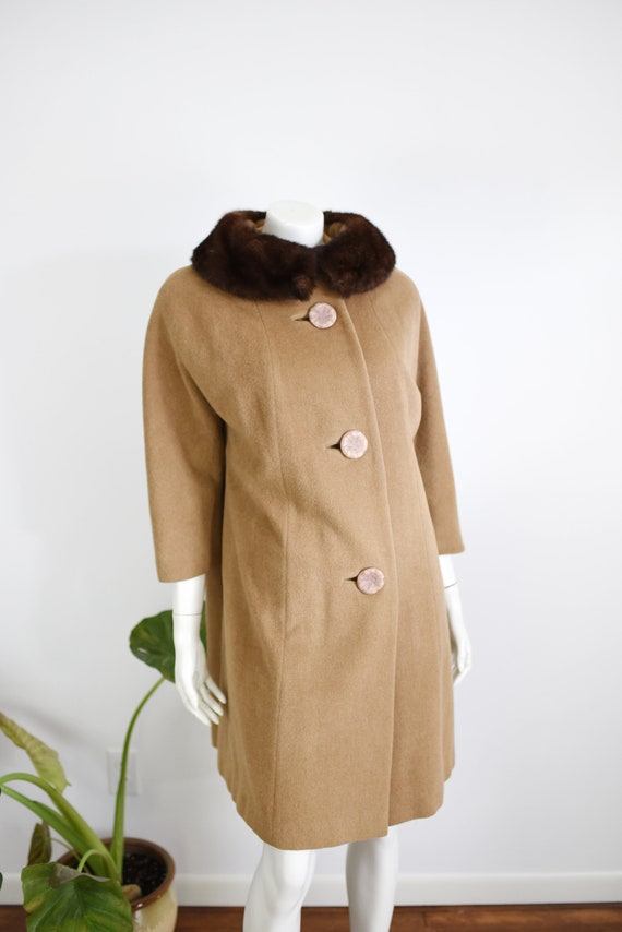 1950s Jacobsons Brown Wool Coat with Mink Collar … - image 3