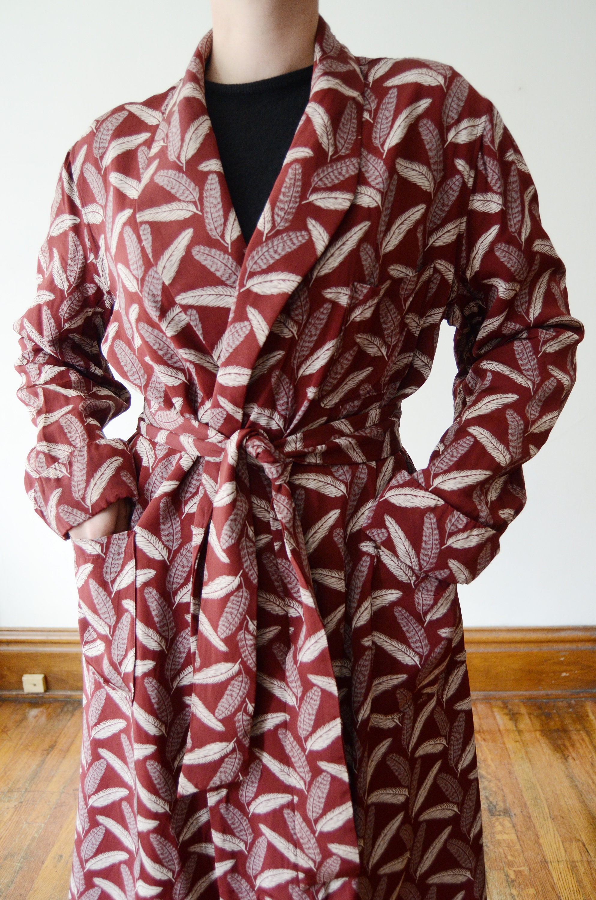 1940s Cold Rayon Feather Robe M 1940s Cold Rayon Feather Robe M