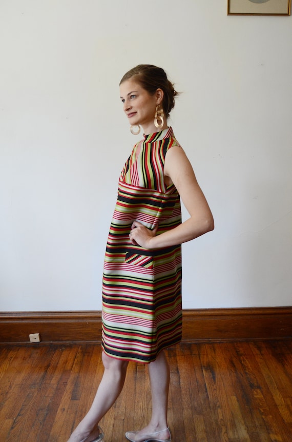 1960s Striped Mod Shiftdress - XS/S - image 6