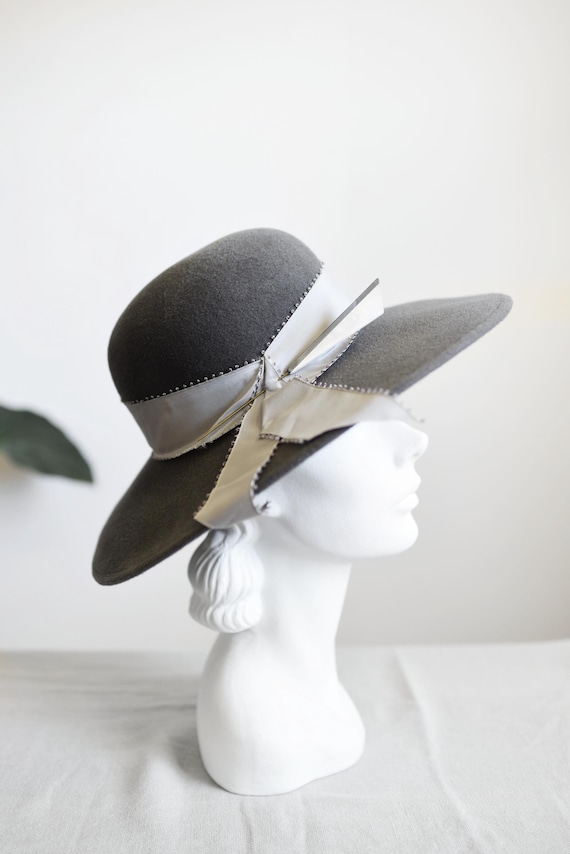 1980s Grey Velour Wide Brim Hat