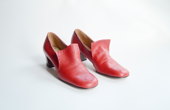 1960s Mod Red Leather Shoes US9N