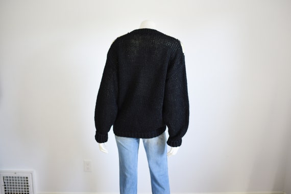 80s Diamond Pattern Black Cardigan - M/L - image 4