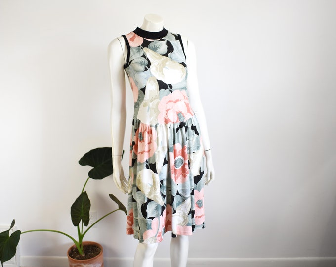 1980s Floral Jersey Dress - XS/S/M