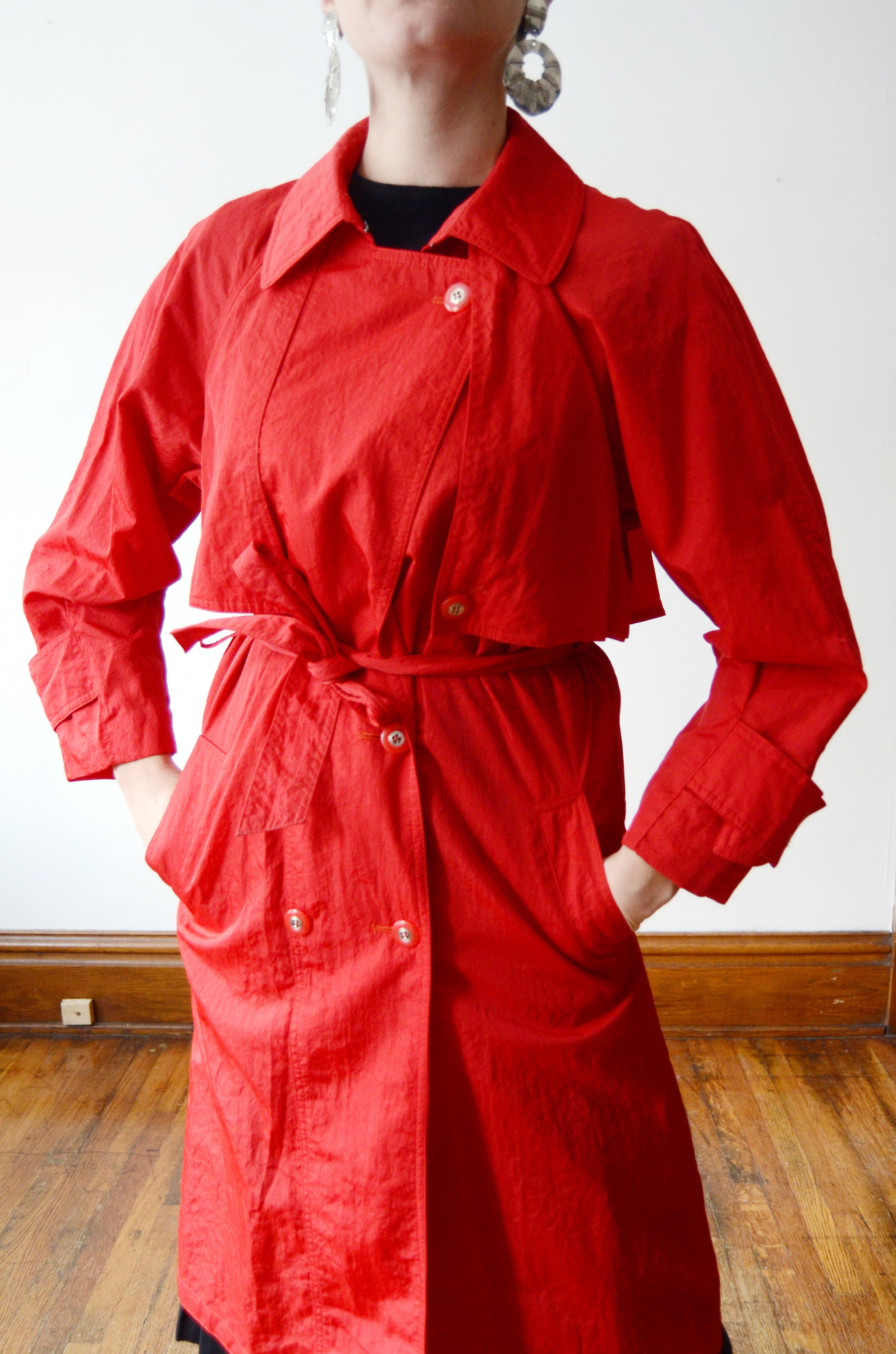 1980s Red Trench Coat - S/M