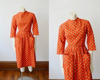 1960s Red Quilted Lanz Dress - XS