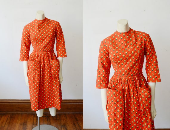 1960s Red Quilted Lanz Dress - XS