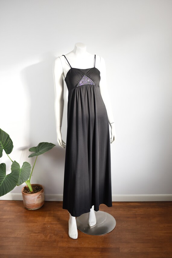 1970s Black Disco Maxi Dress - XS - image 4