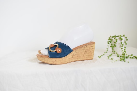 SALE 1970s Blue Suede Mules - 6