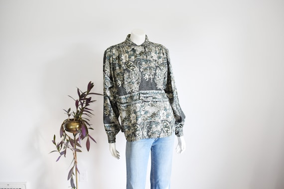 Carole Little Green Floral Blouse - M - image 1