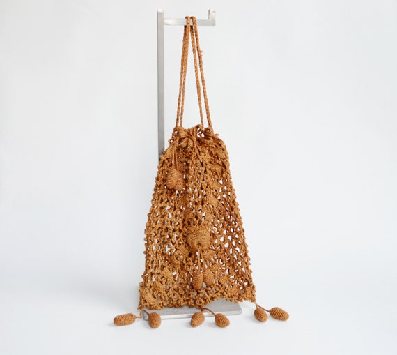 Edwardian Golden Brown Crochet Purse