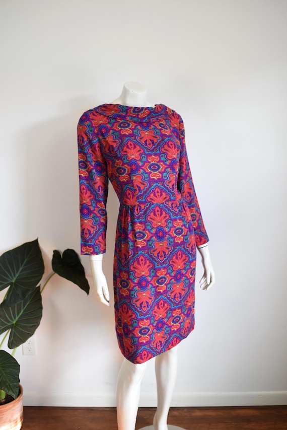 1960s Psychedelic Paisley Dress - M