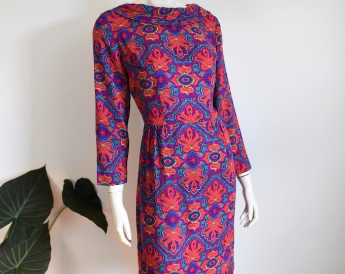 1960s Psychedelic Paisley Dress - M