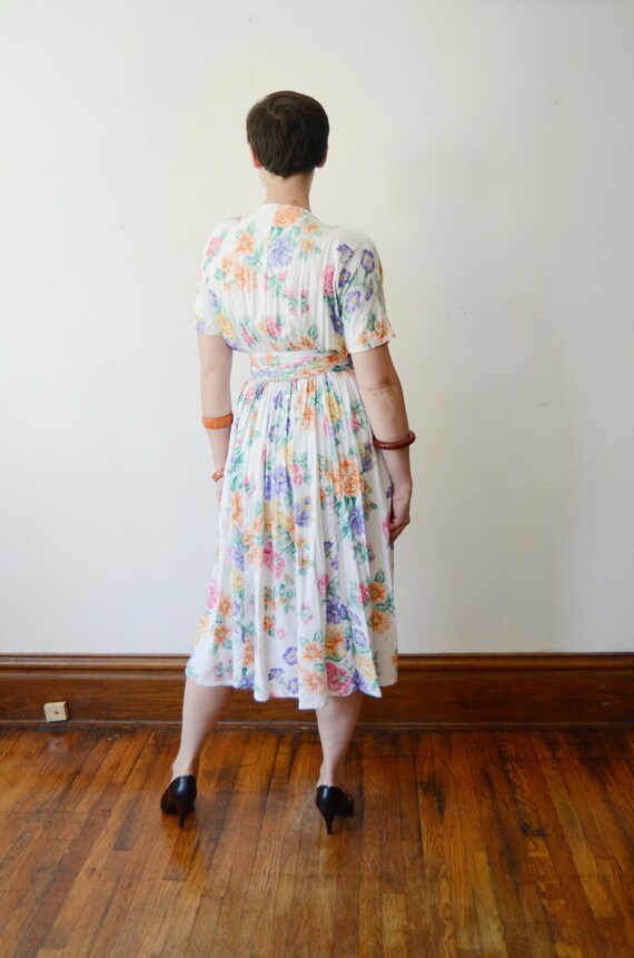 1980s White Floral Wrap Dress - M - image 2