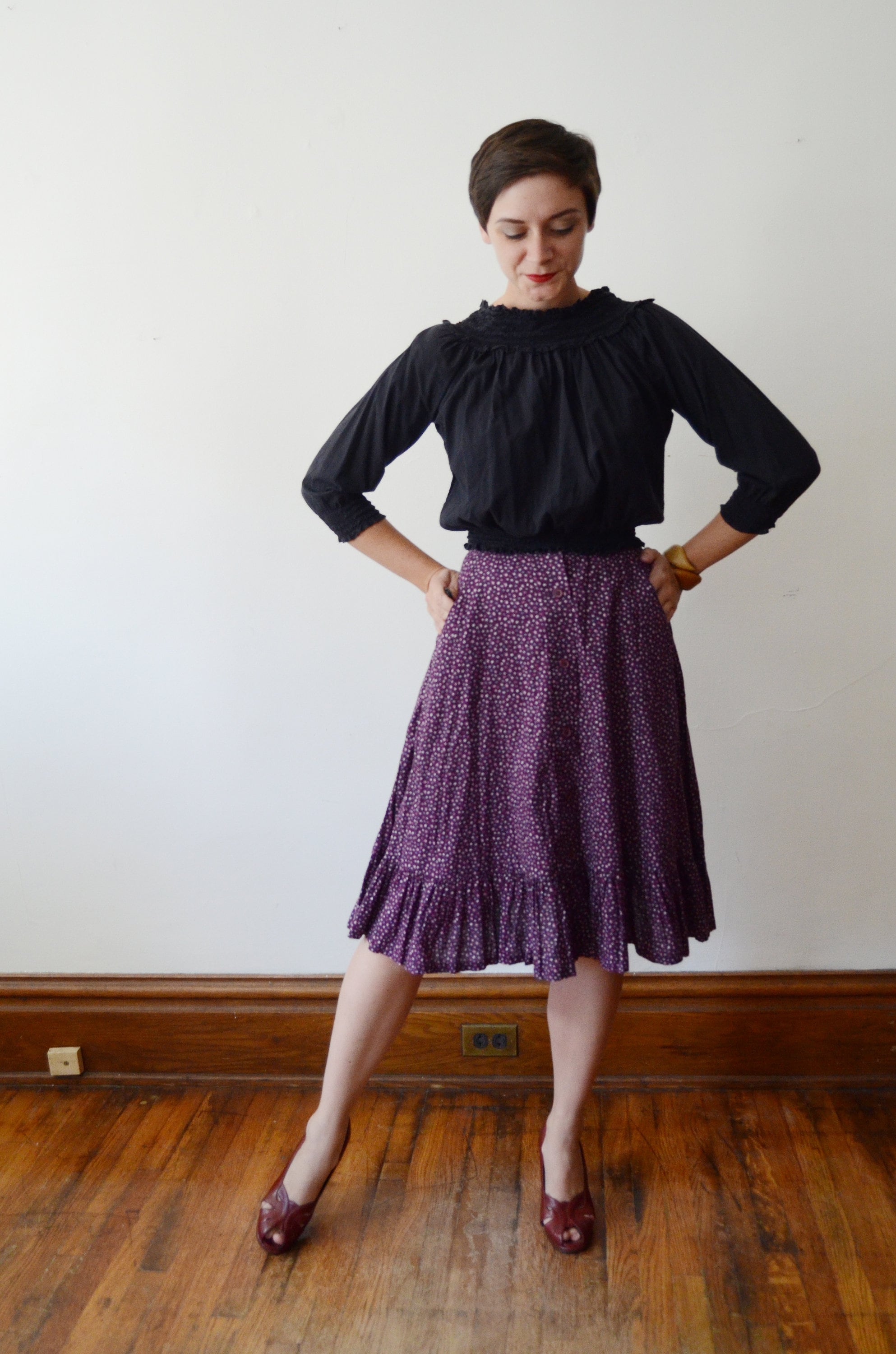 1970s Petite Purple Floral Skirt - S