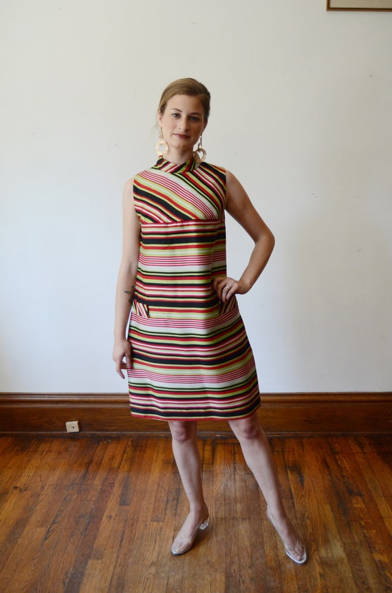 1960s Striped Mod Shiftdress - XS/S - image 2