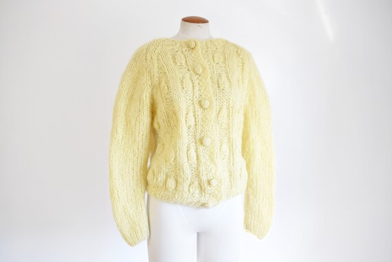 1960s Pale Yellow Mohair Cardigan - S/M