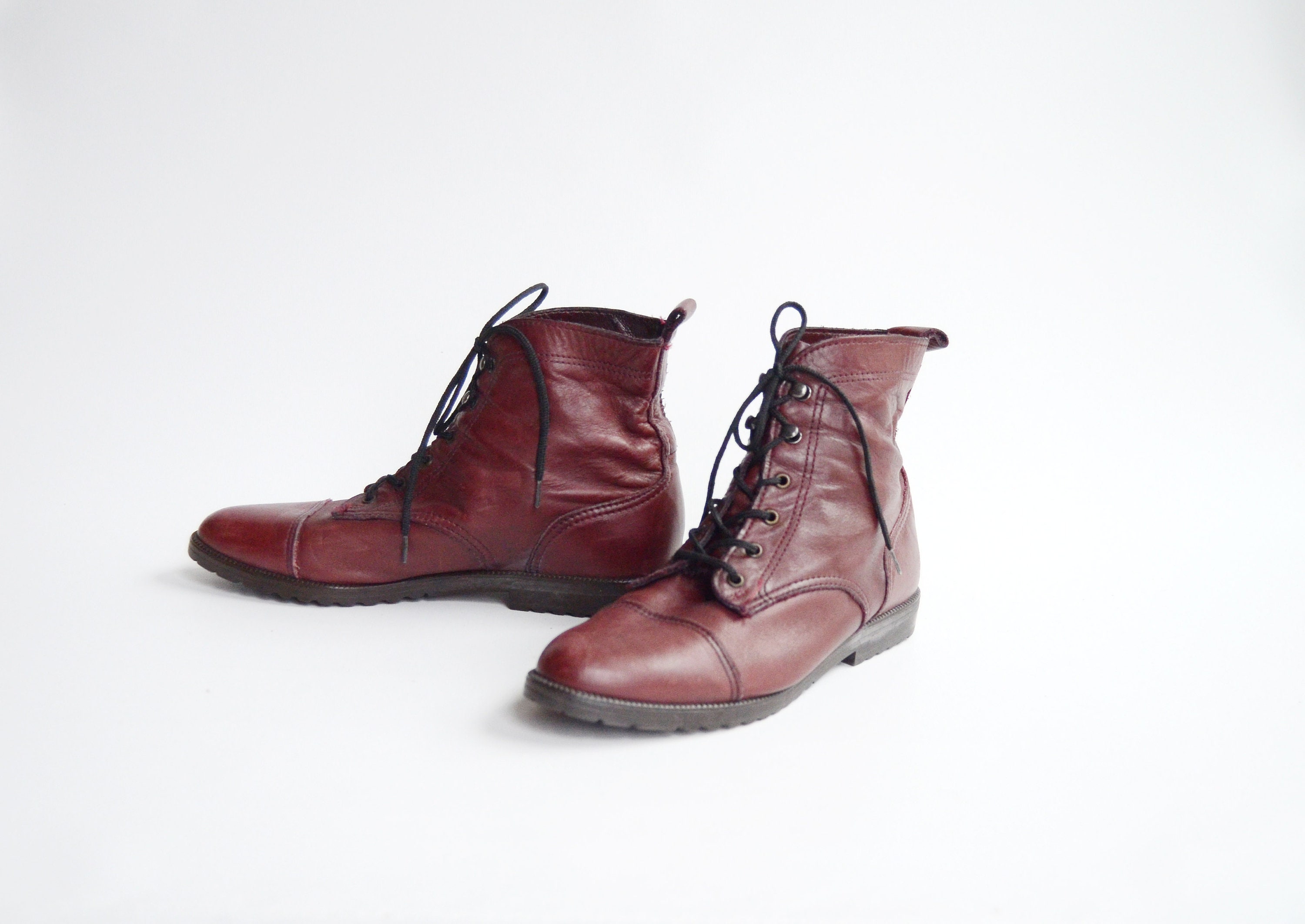1980s Leather Lace Up Ankle Boots - US6.5