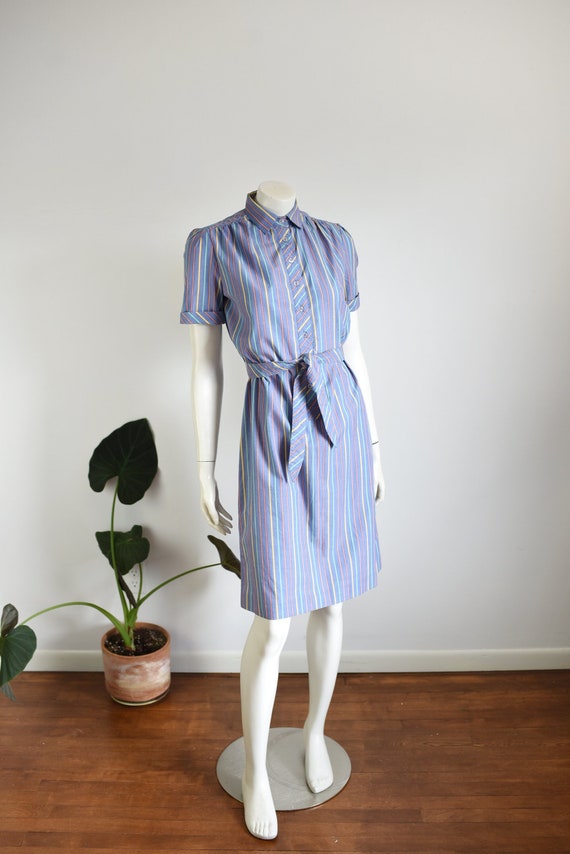 80s Striped Short Sleeve Dress - S/M