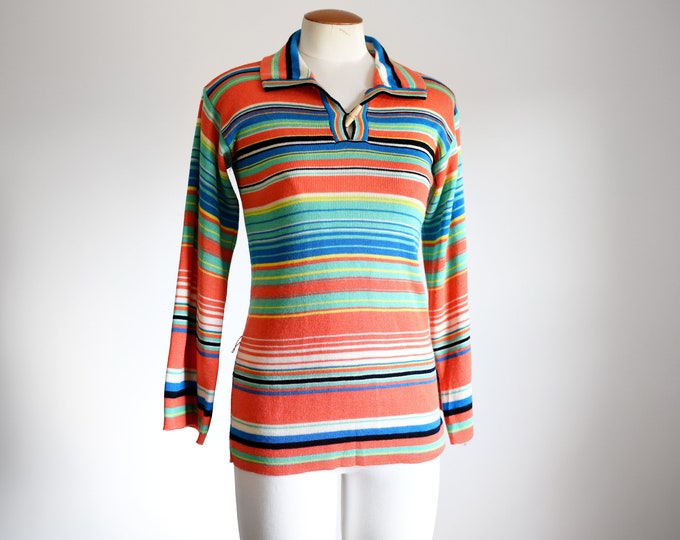 1970s Coral Striped Sweater - S