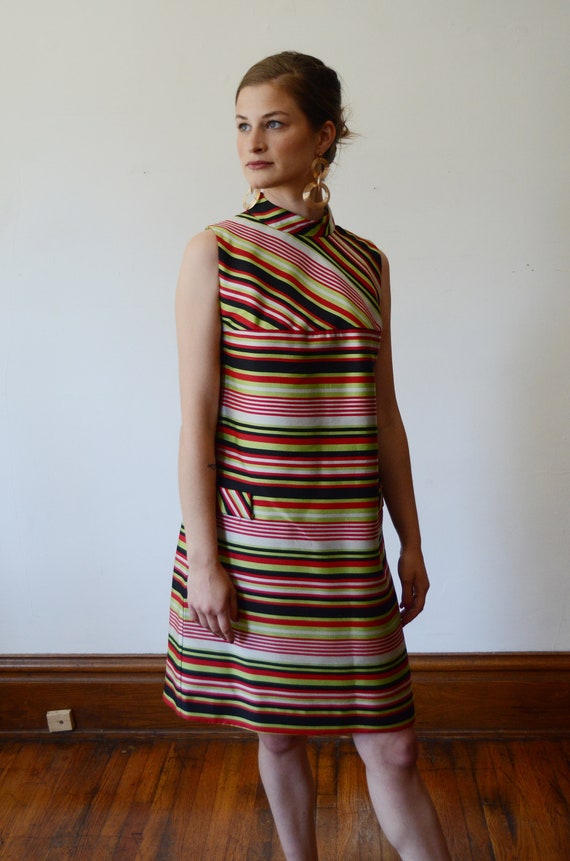 1960s Striped Mod Shiftdress - XS/S - image 4