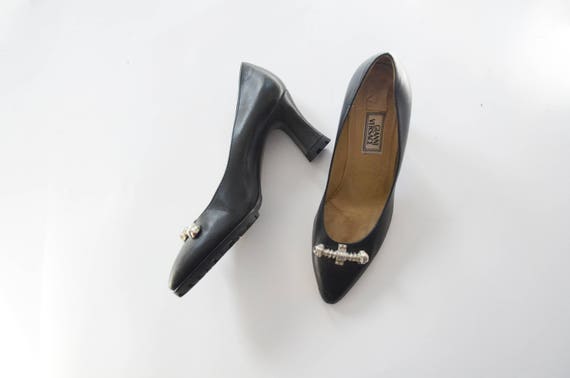 1980s/1990s Black GIANNI VERSACE Leather Heels - image 2