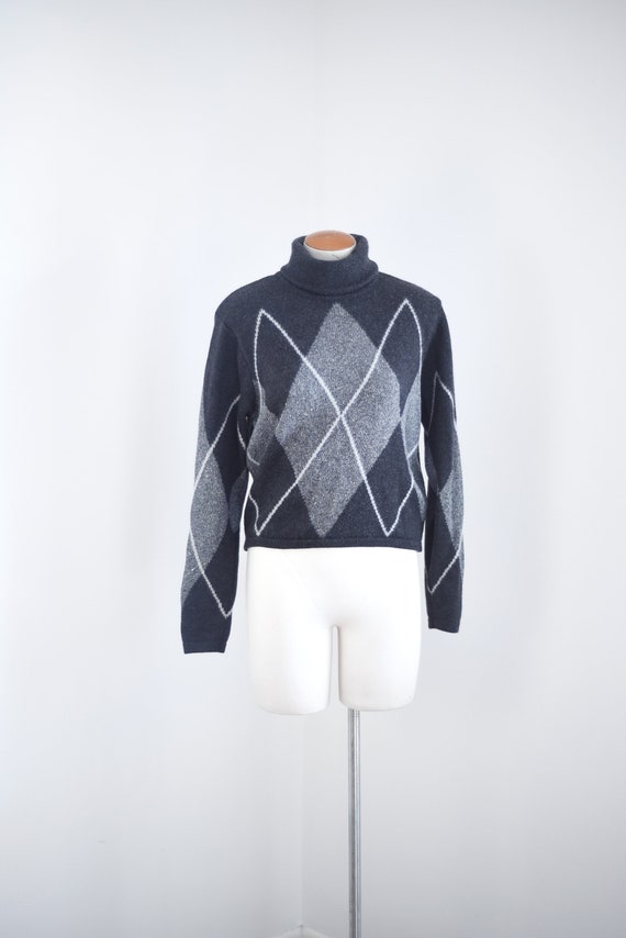 90s Argyle Turtleneck - M