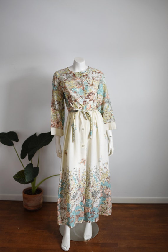 Sears 1970s Butterfly Maxi Lounge Dress - S