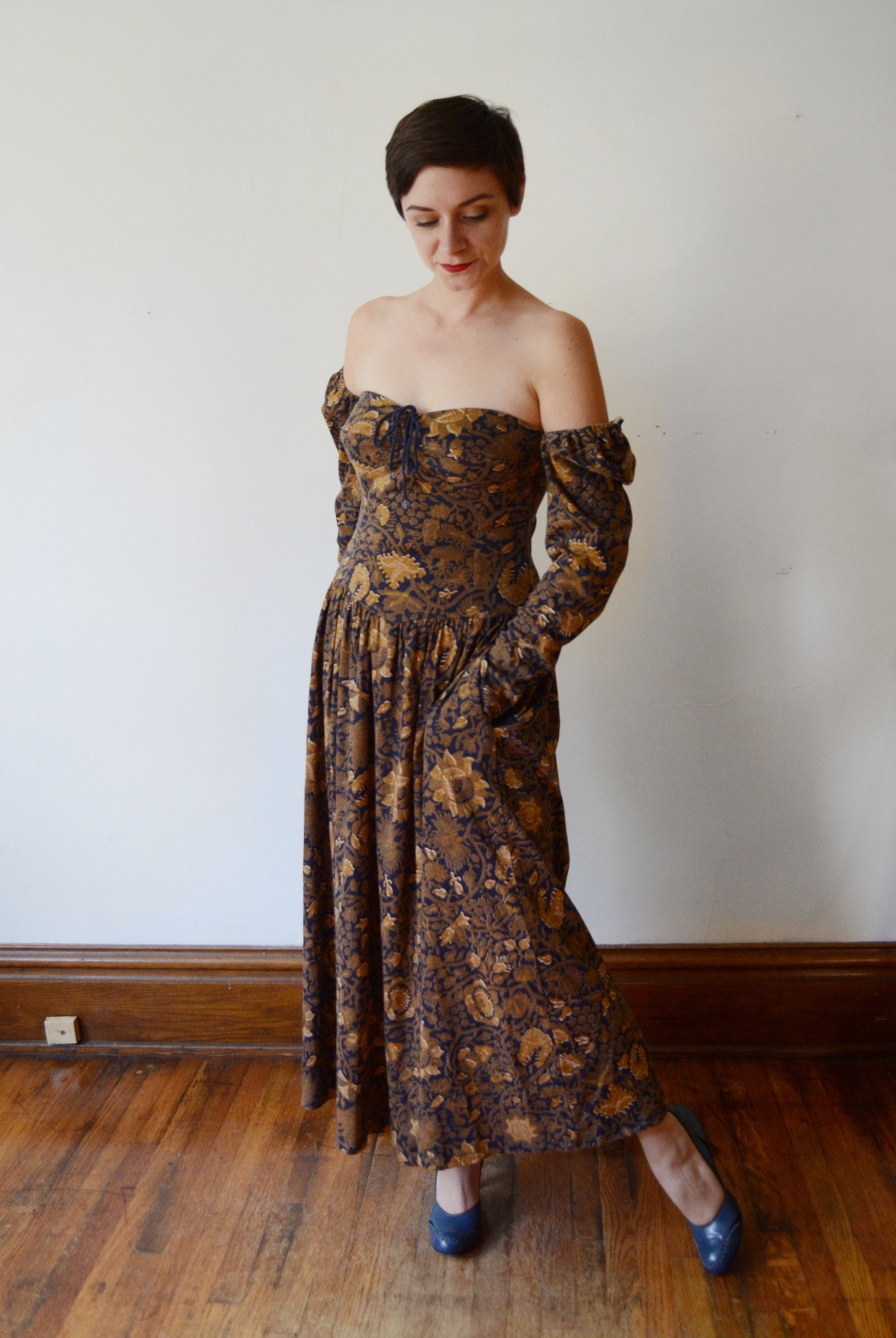 1980s Printed Jersey Dress - M