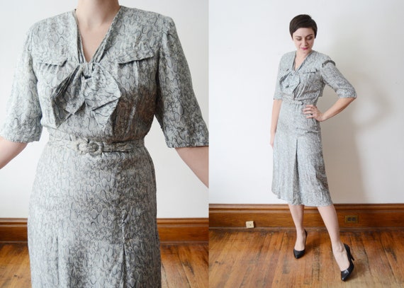 1940s Blue Silk Dress - M