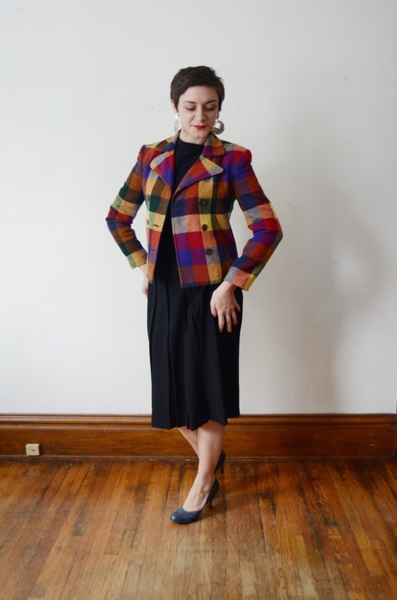 1990s Colorful Plaid Blazer - XS
