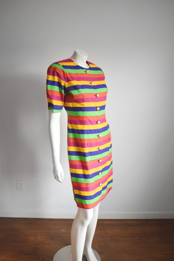 1980s Rainbow Cotton Striped Dress - S/M