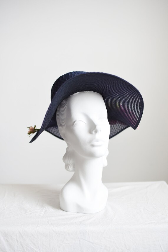 Navy 1970s Sunhat with Huge Flower - image 5