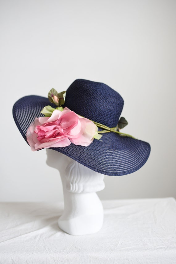 Navy 1970s Sunhat with Huge Flower - image 2