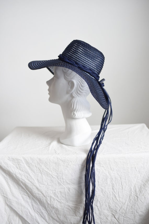 1970s Navy Sunhat with Fringe - image 2