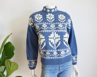 90s Flower Wool Ski Sweater - M